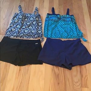 Bundle of two tankini suits with short bottoms